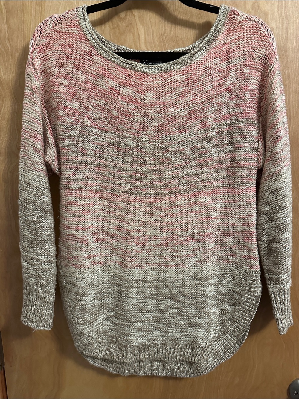 New York & Company Pink and Cream Marled Crewneck Sweater